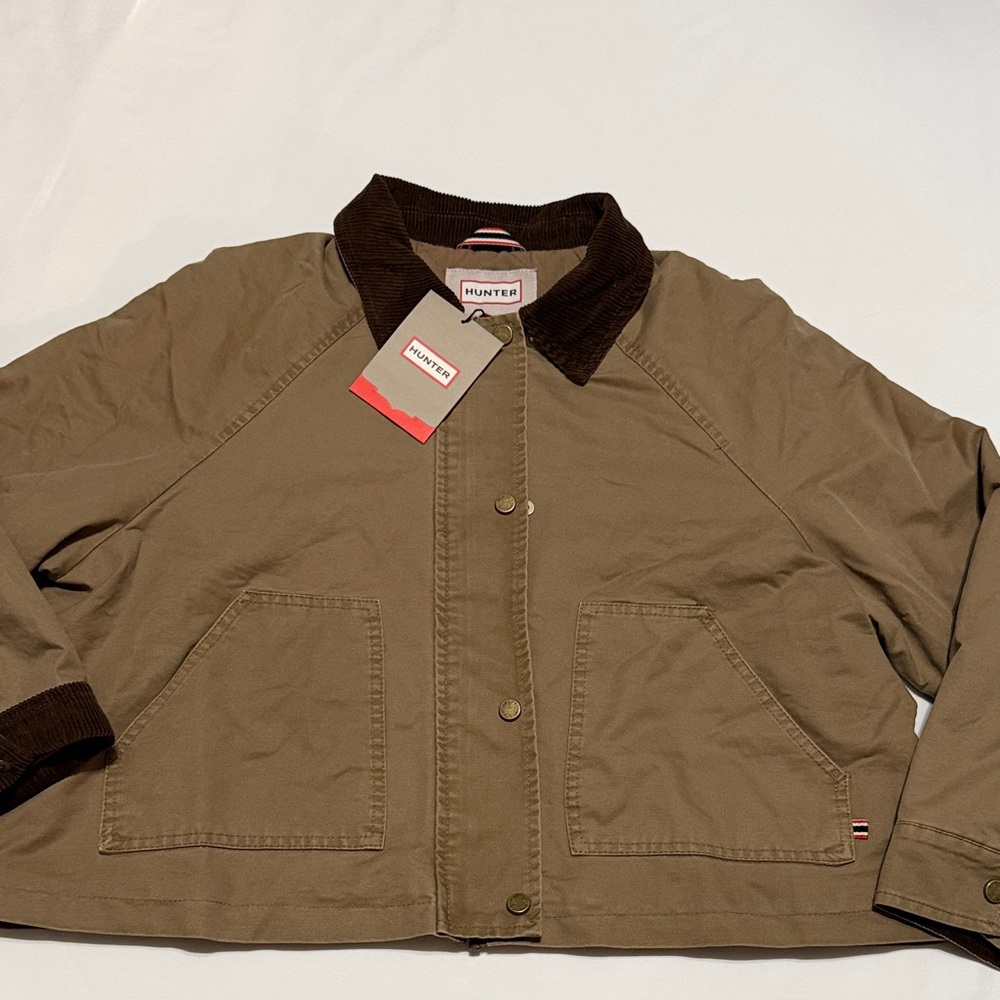 Hunter Tan Barn Crop Jacket with Dark Brown Corduroy Collar S NWT - Picture 5 of 16